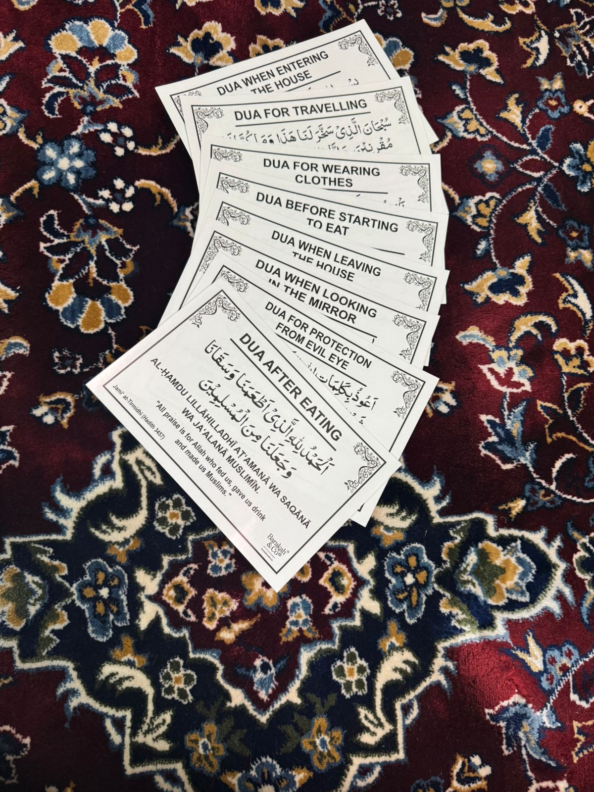 Daily dua reminder stickers arranged for structured Islamic home learning
