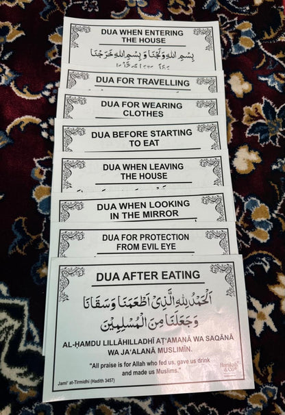 Islamic dua stickers placed on wall as daily remembrance reminders
