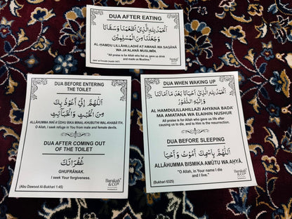 Close-up of Islamic dua reminder stickers for daily use at home